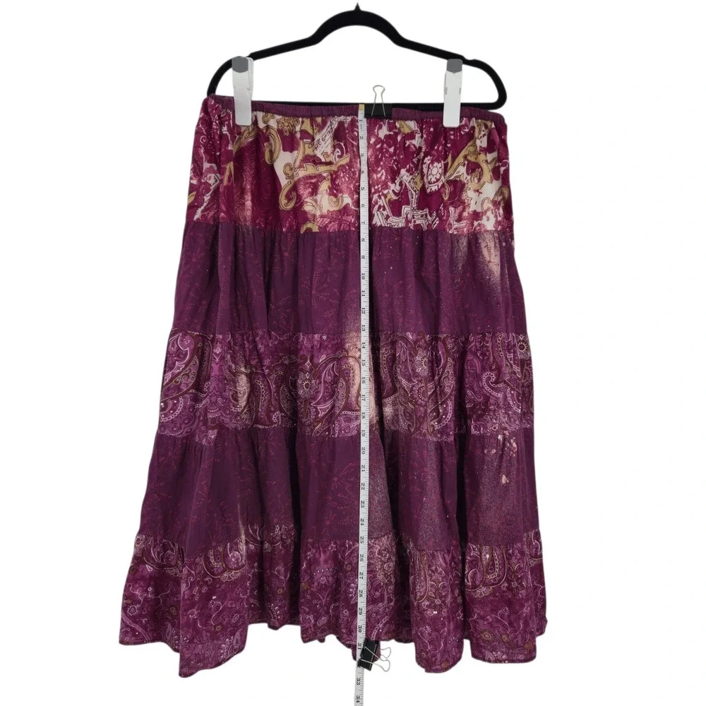 Elementz Tiered Midi Skirt Women Size L Purple Cotton Paisley Boho Peasant